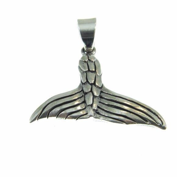 Solid 925 Sterling Silver Mermaid Tail Pendant - Whale Tail Jewelry Charm - Picture 4 of 8